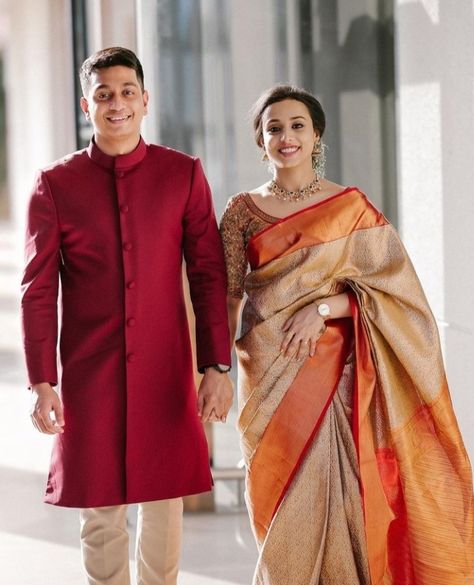 Fashion Activation, Wedding Matching Outfits, Engagement Looks, Court Marriage, South Indian Bride Saree, New Saree Designs, Marriage Ideas, New Saree, Saree Lehenga