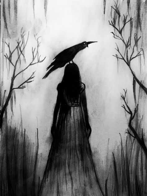 Dark Silhouette Art, Creepy Black And White Drawings, Scary Scenery Drawing, Beginner Charcoal Drawing, Nightmare Art Dreams, Dark Fantasy Sketch, Scary Drawing Ideas Creepy Easy, Dark Paintings Creepy Easy, Horror Drawings Pencil Sketch