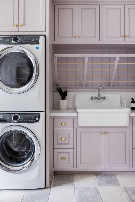 Lavender Laundry Room, Mindy Gayer Design, Laundry Room Paint Color, Pink Laundry Rooms, Laundry Room Paint, Laundry Room Colors, Lavender Laundry, Laundry Room Renovation, Laundry Room Inspiration