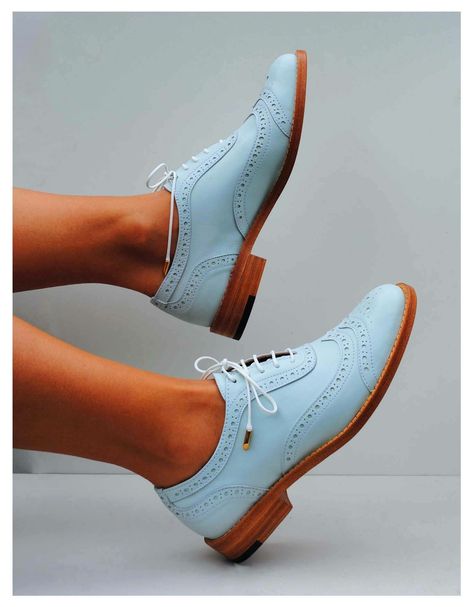 Baby blue brogues Andrea Shoes, Pastel Shoes, Oxfords For Women, Women Dress Shoes, Women Brogues, Oxford Shoes Outfit, Classy Shoes, Fancy Shoes, Brogue Shoes