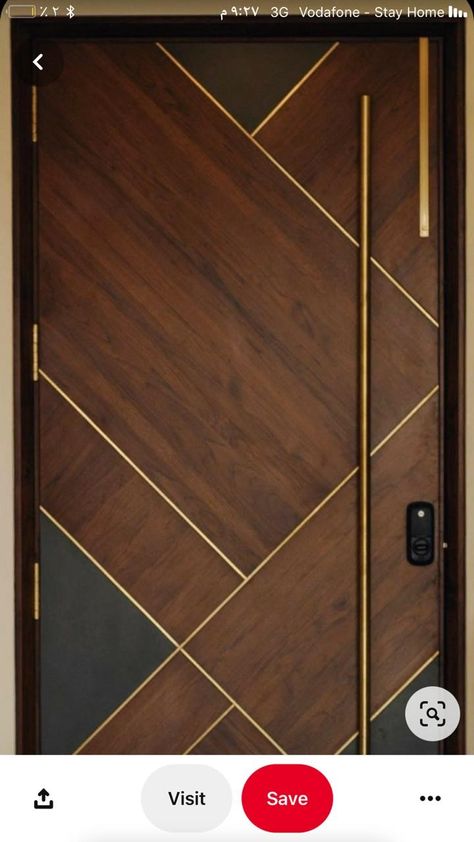 Main Door With Golden Strip, Door With Golden Strip, Wooden Entrance, Wooden Door Entrance, Crockery Unit, Dark Black Wallpaper, Home Door Design, Bedroom Door Design, Laminate Doors