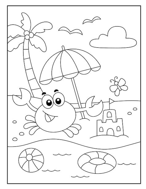 Vector crab coloring pages for kids | Premium Vector #Freepik #vector #fish-illustration #fish-design #crab #animal-coloring Coloring Pages Sea Animals, Summer Drawing For Kids, Summer Art For Kids, Crab Coloring Page, Summer Coloring Pages Free Printable, Under The Sea Coloring Pages, Summer Coloring Pages For Kids, Crab Animal, Illustration Of Animals