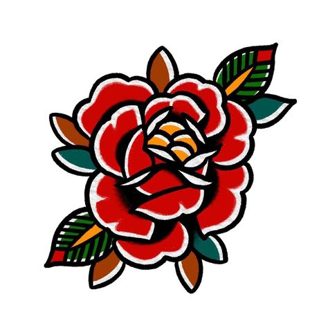 Eldritch Tattoo, American Traditional Rose, Trad Flash, Old School Rose, Traditional Tattoo Old School, Wrist Tattoo Designs, Traditional Tattoo Flowers, Traditional Tattoo Designs, Traditional Style Tattoo