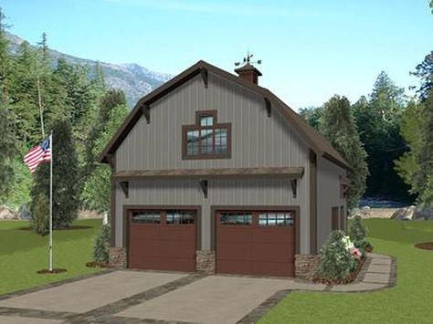 Carriage House Plans | Barn-Style Carriage House Plan with 2-Car ... Barn Style Garage, Garage Plans With Loft, Garage Apartment Plan, Plan Garage, Carriage House Garage, Barn Apartment, Carriage House Plans, Pallet Walls, Garage Apartment Plans