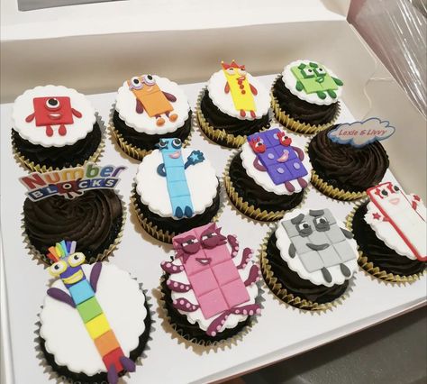 Number Blocks Cupcakes, Number Block Birthday Party, Numberblocks Cupcake, Number Blocks Birthday Party, Numberblocks Birthday Party, Digger Birthday Cake, Numberblocks Birthday, Digger Birthday, Block Birthday Party