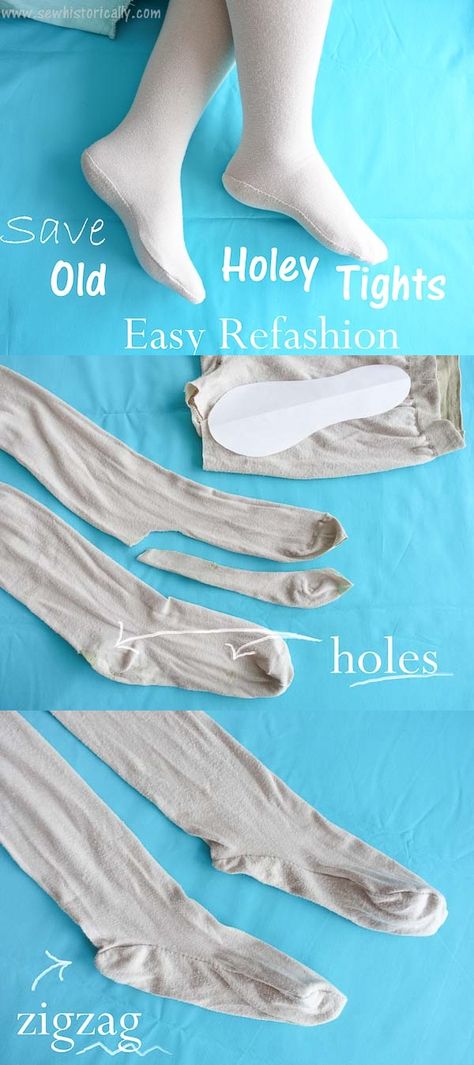 Save Old, Holey Tights & Stockings - Easy Refashion Tutorial Diy Tights, Ballet Tights, Costume Making, Diy Clothes Refashion, Cotton Tights, Knit Tights, Make Do And Mend, Small Sewing, Craft Corner