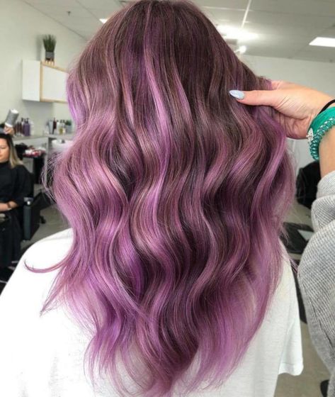 cool toned dye jobs cool toned hair colors Brunette With Colorful Hair, Brown And Mauve Hair, Color Baylage, Lilac Balayage, Cool Toned Hair, Cool Tone Hair Colors, Rose Gold And Purple, Sunkissed Highlights, Hairstyle 2022