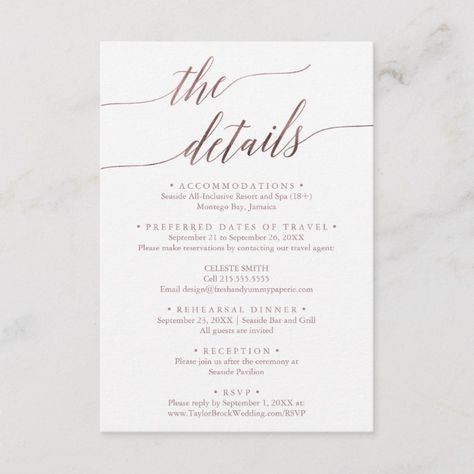 Elegant RoseGold Destination Wedding Travel Detail Enclosure Card #Ad , #SPONSORED, #Travel#Wedding#Enclosure#Detail Whimsical Typography, Modern Chic Wedding, Minimalist Cards, Wedding Travel, Wedding Enclosure Cards, Blush Pink Weddings, Neutral Wedding, Destination Wedding Invitations, Wedding Calligraphy