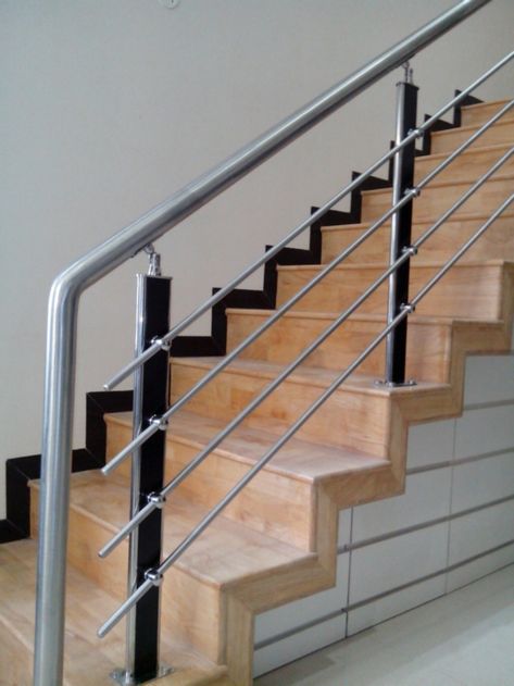 Stainless steel railing | Tohid Steel ... Modern Staircase Railing, Stainless Steel Stair Railing, Glass Staircase Railing, Steel Stairs Design, Steel Stair Railing, Stainless Steel Staircase, Steel Railing Design, Railing Designs, Modern Railing