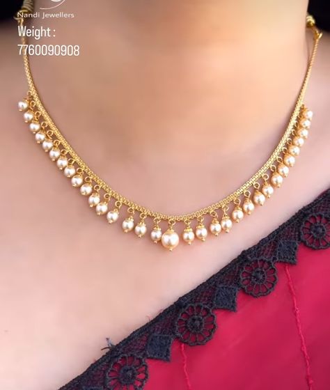 Pearl Jewelry Indian Traditional, Ball Jewellery, Gold Beads Chain, Jewelry Redesign, Light Weight Gold Jewellery, Small Necklaces, Bridal Jewellry, Pretty Gold Necklaces, Indian Gold Jewellery Design