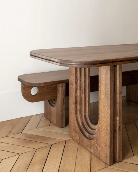 Cnc Table, French Designers, Carlo Scarpa, Bench Designs, French Oak, Furniture Details, Oak Furniture, Furniture Inspiration, Bench Table