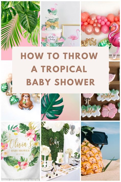 Gender Neutral Baby Shower Ideas Tropical, Gender Reveal Tropical Theme, Gender Reveal Hawaiian Theme, Baby Shower Luau Theme, Hawaiian Themed Baby Shower Ideas, Hawaiian Baby Shower Theme Boy, Baby Girl Baby Shower Themes Summer, Baby Shower Pool Party Ideas, Tiki Baby Shower Theme