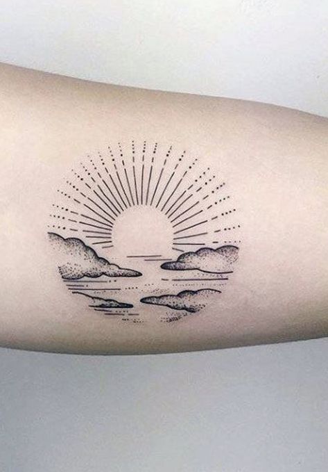 Line Sunset Tattoo, Fine Line Tattoo Designs, Redwood Tattoo, Line Tattoo Designs, Tattoo Sonne, Minimalist Tattoo Meaning, Sunset Tattoo, Typography Tattoo, French Tattoo