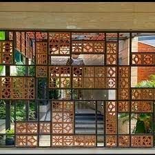 terracotta clay jalI FIXING - Google Search Terracotta Jali, Jali Design, Diy Outdoor Seating, Brick Cladding, Boundary Wall, Balcony Grill Design, Balcony Grill, Breeze Blocks, House Interior Design Styles