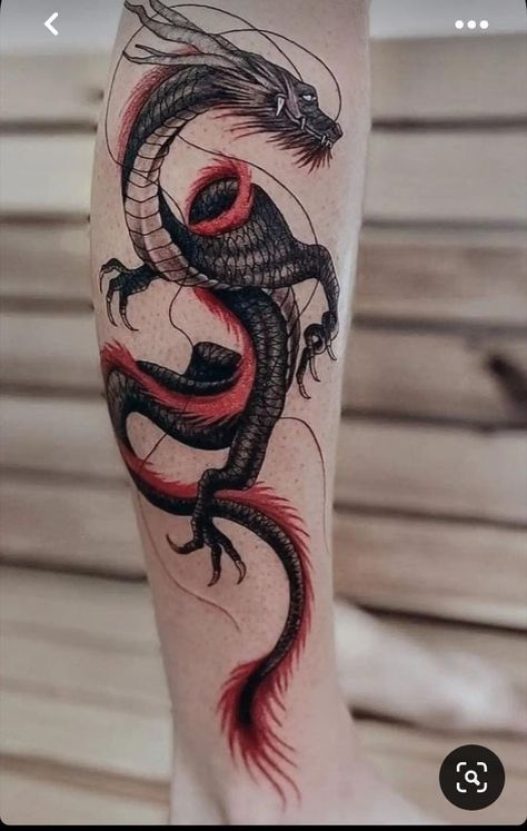 Red Black Dragon Tattoo, Colour Tattoo Designs Men, Cool Video Game Tattoos, Dragon Tattoos Men, Chinese Dragon Tattoos Men, Red And Black Dragon Tattoo, Black And Red Dragon Tattoo, Black And Red Tattoo Design, Dragon Tattoo Men