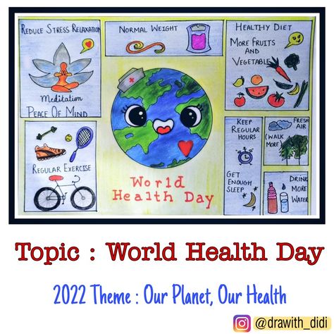 World Health Day Poster Drawing, Poster Slogan About Health, Good Health And Well Being Poster, World Health Day Drawing, World Health Day Poster Design, Slogan About Health, World Health Day Theme, World Health Day Poster, Health Day Poster