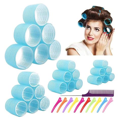 PRICES MAY VARY. Hair Roller Set: 24 pack hair rollers including 6 Pcs Jumbo Size Hair Roller (2.36 Inch/6 CM), 6 Pcs Large Size Hair Roller (1.77 Inch/4.5 CM), 6 Pcs Medium Size Hair Roller(1.38 Inch/3.5 CM), 6 Pcs Small Size Hair Roller (1 Inch/2.5 CM). Enough quantity to hold your hair for the whole head, even for medium thick and very long hair. Also, come with 10 clips to hold your hair in place. Multiple combinations meet your need to achieve curls or waves of the same shape Jumbo Sizes: W Heatless Hair Rollers, Hair Roller Set, Roller Set Hairstyles, Jumbo Rollers, Communication Images, Curlers For Long Hair, No Heat Curlers, Hair Curlers Rollers, Heatless Hair