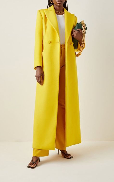 Long Duster Coat, Sergio Hudson, Woman In Suit, Yellow Coat, Long Duster, Wearing Color, Stylish Maternity Outfits, Long Coat Women, Modesty Fashion