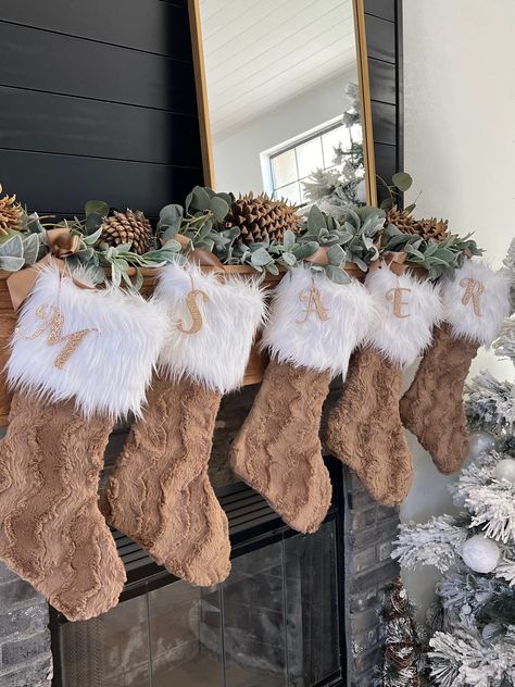 Celebrate the Holiday season! Prepare your mantel for Christmas festivities with our personalized Christmas stockings, skillfully crafted by hand. These stockings, made in the USA, feature faux fur and an enchanting design. This is a single stocking, so make sure to select multiple quantities for more stockings. Please note that due to the handmade nature of our stockings, there may be slight variations in dimensions. Dimensions measure approximately Fur Christmas Stocking, Modern Christmas Stocking, White Christmas Stockings, Season Decor, Christmas Festivities, Fire Places, Modern Christmas Decor, Christmas Decor Inspiration, Brown Christmas