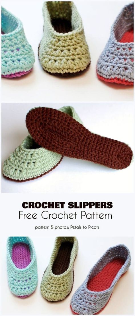 Crochet Slippers Free, Crochet Slippers Adult Free Pattern, Slippers Free Pattern, Crochet Sole, Diy Crochet Slippers, Easy Crochet Slippers, Slipper Pattern, Crochet Slipper, Crochet Flats