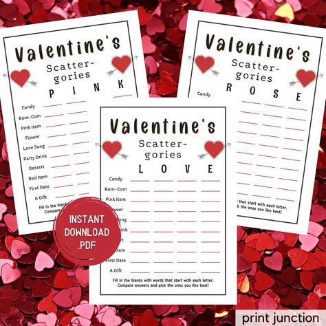 Valentines Day Games, Scattergories, Valentine's Printable, Games For Adults And Kids, Valentines Day Party, Valentines Day Classroom Games Kids Valentines Day Party, Printable Games For Adults, Valentines Day Classroom, Valentines Day Games, Kids Valentines Day, Valentinstag Party, Candy Games, Christmas Games For Kids, Winter Words