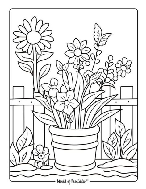 Garden Coloring Pages - World of Printables Cupcake Coloring Pages, Printable Flower Coloring Pages, Garden Coloring, Garden Coloring Pages, Kids Animals, Spring Coloring Pages, Bird Coloring Pages, Princess Coloring Pages, Dinosaur Coloring Pages