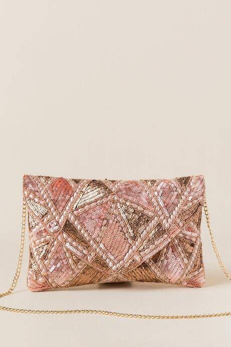 Francesca's Dakota Sequin Patchwork Clutch - Rose/Gold Rose Gold Clutch Bag, Fancy Clutch Purse, Rose Gold Clutch, Patchwork Clutch, Bridal Clutches, Embroidered Clutch Bag, Fancy Clutch, Embroidery Purse, Beaded Clutch Purse