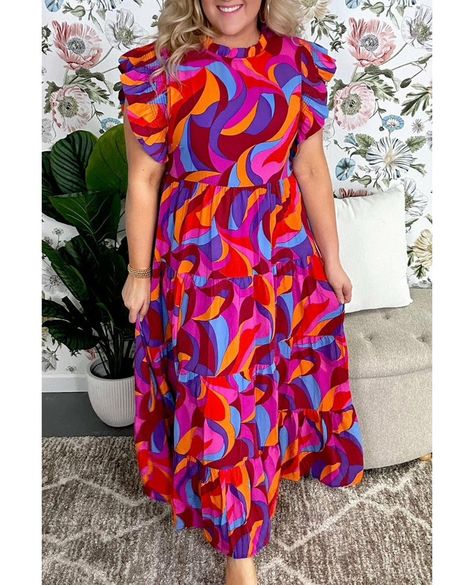 🚨Attention all fashionistas!👀 Get ready to turn heads in our stunning Multicolour Plus Abstract Print Frill Mock Neck Tiered Maxi Dress! 💃🏼 This must-have piece is now available for only $62.99! 💰 Don't miss out on this bold and beautiful statement piece! 😍 Shop now and elevate your style game! ✨ #MaxiDress #AbstractPrint #FrillDetail #MockNeck #Trendy #PlusSizeFashion #Multicolour #StatementPiece #SummerVibes #Fashionista Tier Dress, Abstract Print Dress, Abstract Dress, Formal Cocktail Dress, Printed Long Dresses, Long Sleeve Print Dress, Plus Size Maxi, Spring Outfits Women, Peplum Blouse