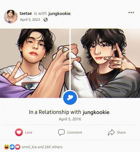 Instagram • smol_kia Happy Taekook Day, Taekook Comic, Smol Kia, Comic Fanart, Cute Fanart, Photo Naruto, Status Update, Vkook Fanart, Bts Vkook