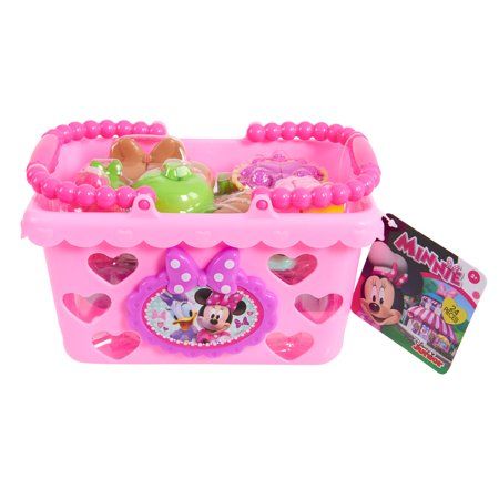 Minnie Bow-Tique Bowtastic Shopping Basket Set Image 2 of 2 Minnie Toys, Minnie Mouse Toys, Grocery Basket, Nursery Baskets, Disney Font, Minnie Bow, Minnie Mouse Bow, Basket Liners, Pink Minnie