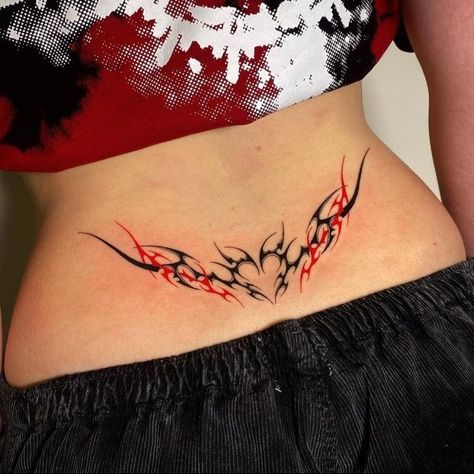 Lower Back Tattoo, Tramp Stamp Tattoos, Waist Tattoos, Flame Tattoos, Tasteful Tattoos, Red Tattoos, Tattoo Style Drawings, Back Tattoo Women, Badass Tattoos