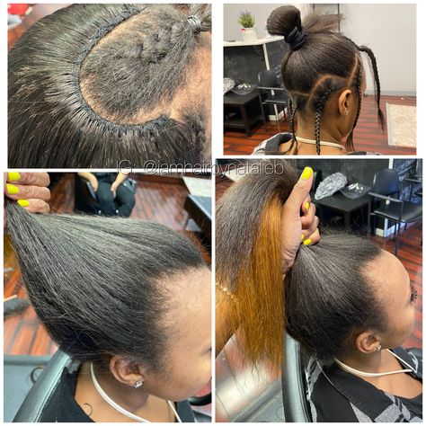 Yaki Braiding Hair, Track Extensions Hair Sew Ins, Yaki Straight Hair Sew In, Versatile Sew In With Leave Out, Versatile Quick Weave Black Hair, Straight Sew In Weave With Leave Out Middle Part, Yaki Sew In Weave With Leave Out, Weave Installation Sew Ins, Yaki Hair Sew In