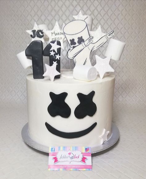 Marshmallow Cake Design, Marshmello Birthday Cakes, Dj Marshmallow Birthday Party Ideas, Marshmello Theme Birthday, Marshmello Cake, Dj Marshmello Party Ideas, Mashmellow Dj Birthday Party, Dj Marshmello Cake, Marshmallow Dj