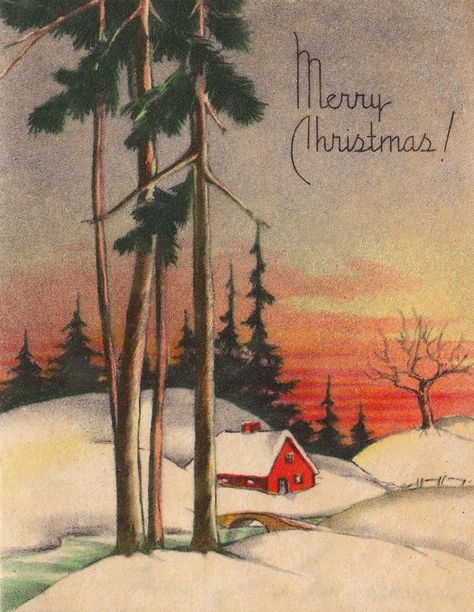 Vintage Holidays Merry Christmas Photography, Watercolor Christmas Cards Diy, Christmas Advertising, Vintage Christmas Photos, Vintage Christmas Wrapping Paper, Christmas Landscape, Christmas Ephemera, Dollhouse Christmas, Vintage Christmas Images