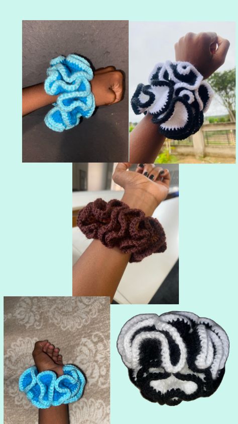 Diy Scrunchie Crochet, Crocheted Hair Scrunchies, Crochet Scrunchies Aesthetic, Giant Crochet Scrunchie, Crochet Jumbo Scrunchie, Crochet Shirt Pattern, Crochet Hair Bows, Crochet Summer Hats, Crochet Ruffle