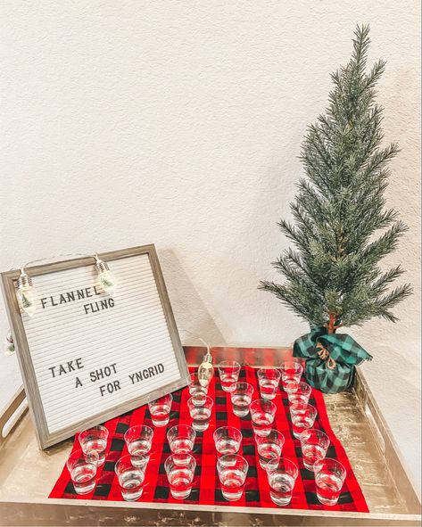 Flannel Fling Before The Ring Decor, Bachelorette Party Flannel, Bachelorette Party Winter Ideas, Flannel Bachelorette Party Ideas, Cold Weather Bachelorette Party, Bachelorette Christmas Theme, Holiday Bachelorette Party, Flannel Themed Bachelorette Party, Flannel And Fizz Bachelorette Party