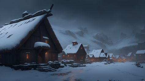 A fantasy-inspired snowy village lost in the mountains. From photography taken in my travels in the Caucasus Mountains to generative AI models, dreams can take a digital form accessible to all. Mountain Village Fantasy Art, Snow Mountain Village, Snowy Village, Viking Village, Caucasus Mountains, Winter Mountain, Mountain Village, Snow Mountain, Snowy Mountains