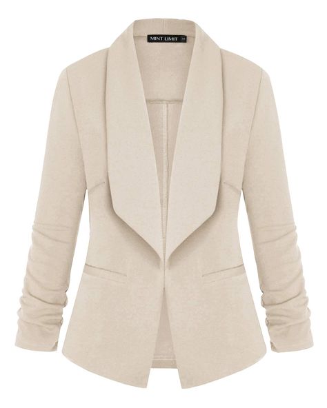 PRICES MAY VARY. 95% Polyester, 5% Spandex Imported Front lining Open Front closure Machine Wash Womens Blazer Feature: 3/4 Gathered Sleeve, Open Front Cardigan, Drapped Lightweight Blazer, Partially lining, Draped Collar, Slim Fit, Work Office Jackets with Pockets Work Office Blazer Jackets with Pockets, Open Front, Classic and Unique for stylish look. Casual Cardigan Blazer Jacket perfect to go with blouse, tank or dress, suit for spring, summer, fall and winter This Fashion and Trendy Blazer Office Jacket, Trendy Blazers, Cardigan Blazer, Casual Blazer Women, Black Wool Blazer, Lace Blazer, Beige Blazer, Lightweight Blazer, Open Front Blazer