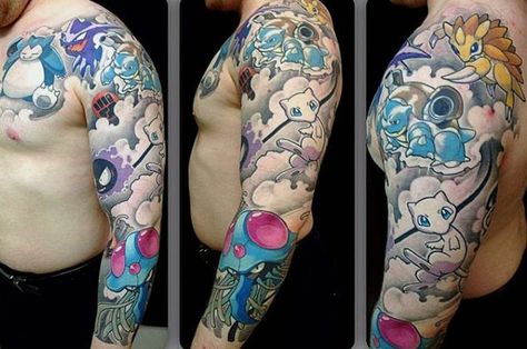 Awesome Pokemon Full Sleeve Tattoo Designs For Guys Pokemon Tattoo Ideas, Nintendo Nostalgia, Pokemon Sleeves, Pokemon Tattoos, Science Tattoos, Tattoo Japanese Style, Best Pokemon, Hp Tattoo, Full Sleeve Tattoo Design