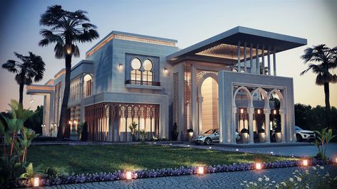 PALACE DESIGNRIYADH - KSA Islamic House, Classic Villa Design, Mansion Homes, Exterior Facade, Classic Villa, Modern Architecture Building, Modern Villa Design, Spatial Design, Exterior Modern