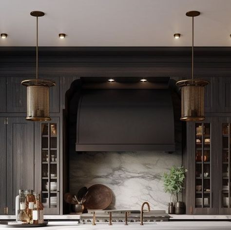 Home Remodel Resources on Instagram: "Delve into the world of graceful subtlety with this minimalist kitchen design 😍 Not just a feast for the eyes, but a testimony to the harmony of materials. The dark cabinets & stools in muted tones soothes the soul, while the bronze accents bring a pop of personality. And oh, the marble countertops! A treat for both, the cooking enthusiast and the style maven. So why wait, bring texture richness to your kitchen with Genesis Cabinet Co. Check our website or Minimalist Kitchen Design, Home Remodel, Dark Cabinets, The Marble, Muted Tones, Minimalist Kitchen, Marble Countertops, The Soul, Home Remodeling