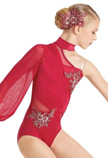 Asymmetrical Draped Leotard | Weissman® Red Leotard, Cute Dance Costumes, Pretty Dance Costumes, Paige Hyland, Brooke Hyland, Lyrical Dresses, Dance Competition Costumes, Lyrical Costumes, Dance Costumes Lyrical