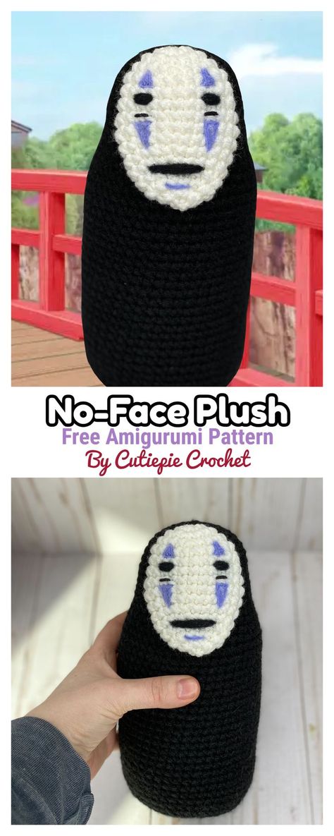 Totoro Plush Crochet Pattern, No Face Free Crochet Pattern, Totoro Hat Crochet Pattern Free, No Face Plush Pattern, No Face Amigurumi Free Pattern, Crochet Anime Eyes, Crochet No Face Free Pattern, No Face Crochet Pattern Free, Ghibli Amigurumi Free Pattern