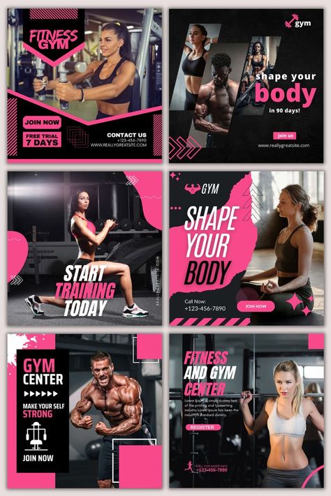 Hire me for the best canva Instagram layout template for the business. Click the link below for further detail. #instagramtemplate #canva #socialmediakit #pinkfeed #blackandpink #gymposts Gym Social Media Design, Sport Ads, Gym Center, Graphic Branding, Gym Poster, Instagram Marketing Strategy, Body Training, Instagram Layout, Fitness Instagram