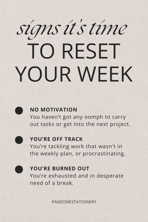 Are you in serious need of a weekly reset? Here's how to start. - Scrap your weekly plan. - Write down your absolute musts. - Add in some enjoyable activities. - Add in self-care time. - Write down some tasks that would be nice to achieve, but not critical. Leave it there. Don't go full on with a plan when it's mid-week. Instead, embrace simplicity, resetting with flexibility and an open mind. Good luck! You've got this! 💪 Weekly Reset, Enjoyable Activities, Weekly Planning, Be Nice, Good Luck, Self Care, To Start, Mindfulness, Writing