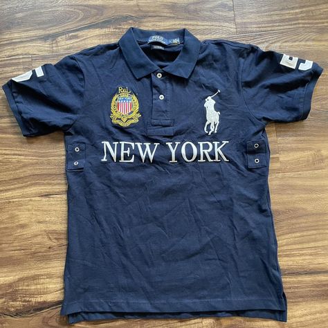 Navy Blue Polo Ralph Lauren New York Chief... - Depop Chief Keef Polo Ralph Lauren, Ralph Lauren Men Outfits, Chief Keef Polo, Polo Ralph Lauren Outfits, Ralph Lauren New York, Custom Fitted Hats, Polo Tee Shirts, Number Shirt, Paul Pogba