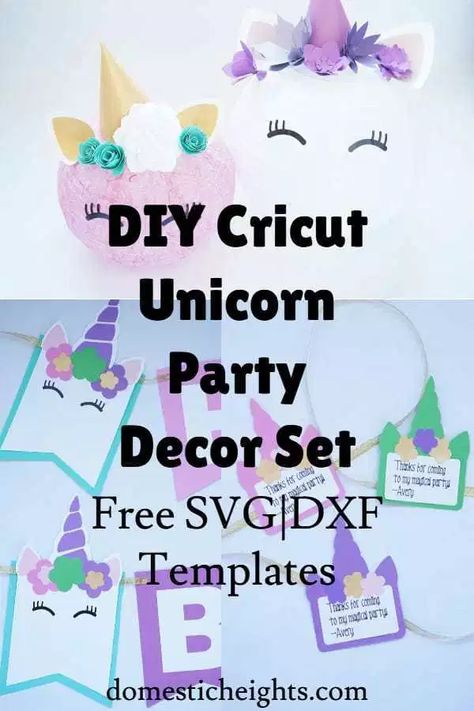 Unicorn Birthday Party Ideas Diy Cricut, Unicorn Cricut Projects Birthday, Cricut Birthday Party Ideas, Unicorn Cricut Projects, Cricut Unicorn Birthday, Unicorn Birthday Banner, Diy Unicorn Party, Unicorn Centerpiece, Unicorn Banner