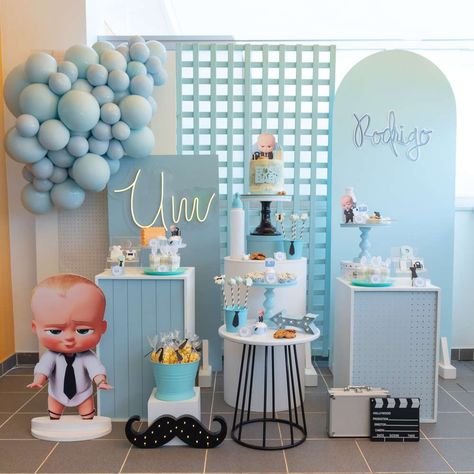 Boss Baby Table Decorations, Boss Baby Party Favors, Boss Baby Theme Party Decorations, Boss Baby Decorations 1st Birthday, Baby Boss Decoration Ideas, Birthday Party Ideas Blue, Boss Baby Party Ideas, Boss Baby Birthday Party Boy, Baby Birthday Party Ideas