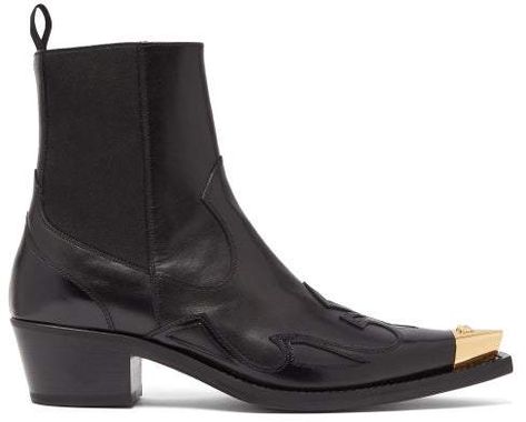 Versace - Medusa-toe Cuban-heel Leather Boots - Mens - #Shopnow🛍 Cuban Boots, Cuban Heel Boots, Villain Aesthetic, Leather Boots Heels, Cuban Heels, Mens Leather Boots, Boots Mens, Mens Gold, Gianni Versace