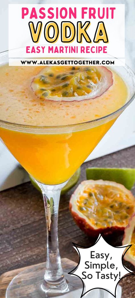 Passionfruit Cocktail, Martini Recipes Easy, Passion Fruit Martini, Vodka Drinks Easy, Fruit Martini, Passion Fruit Puree, Passionfruit Recipes, Passion Fruit Juice, Perfect Summer Drink